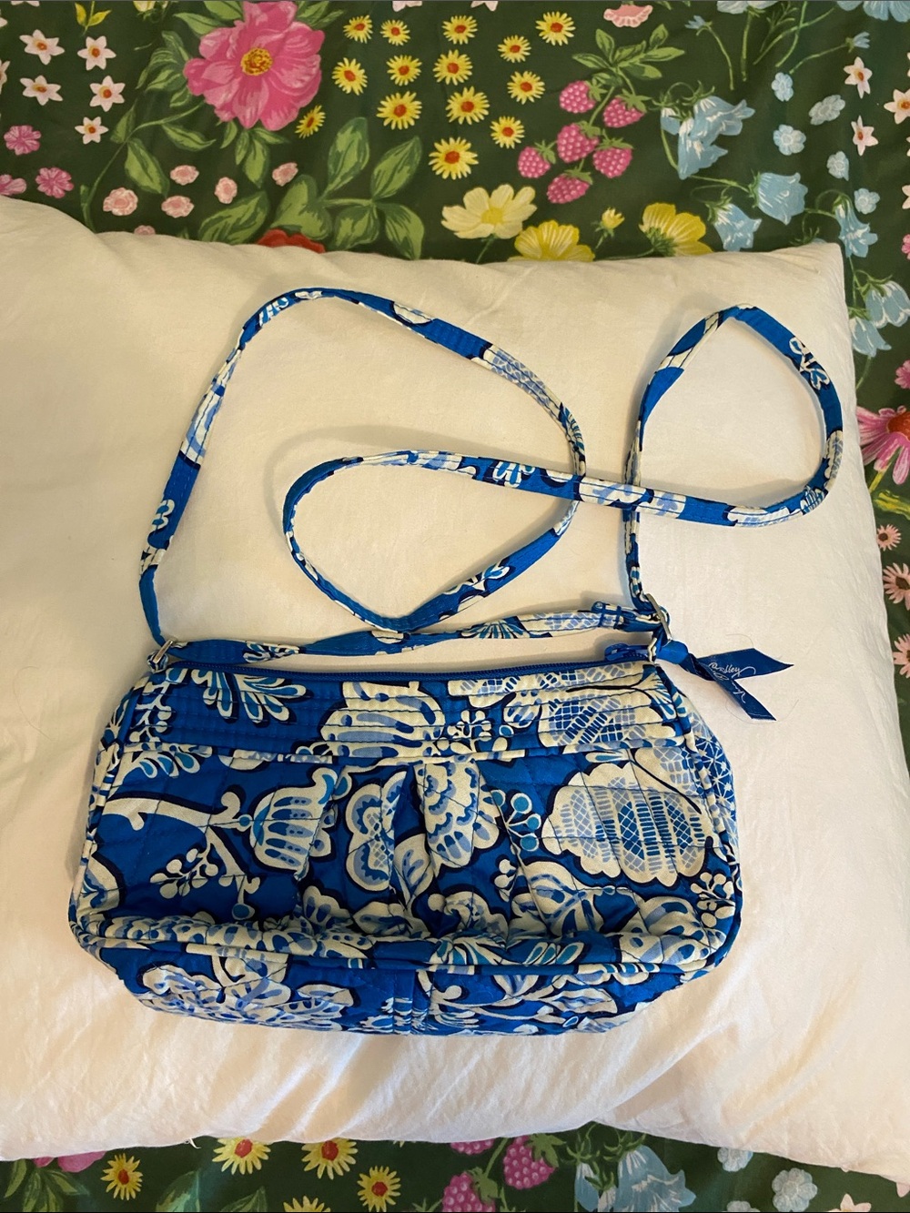 Vera Bradley Blue and White Floral Quilted Crossbody Bag